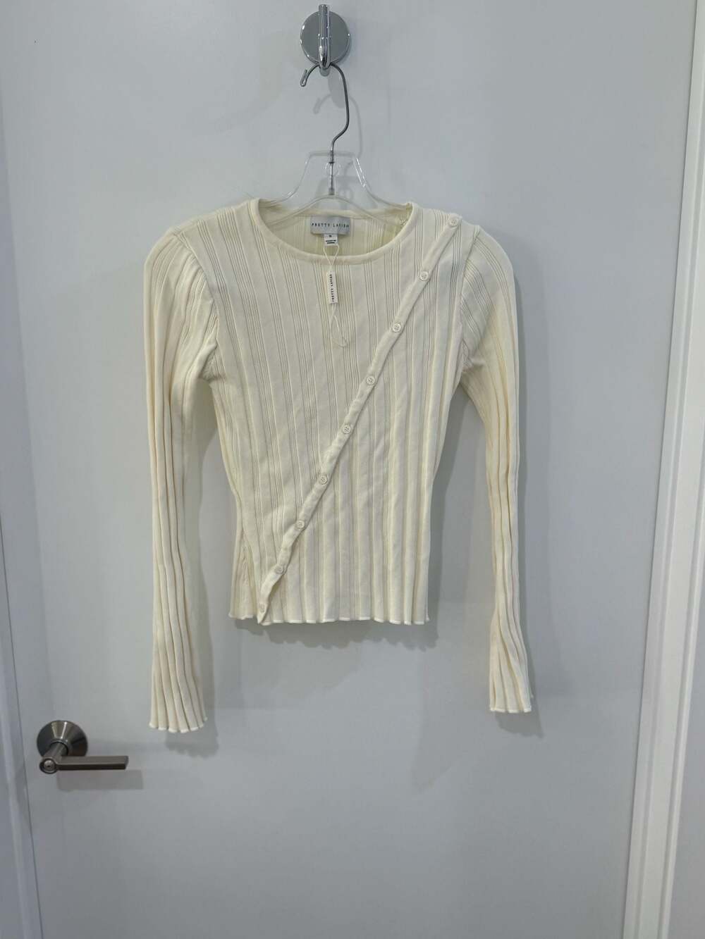 Pretty Lavish Ribbed Long Sleeve Asymmetrical Button Detail Top